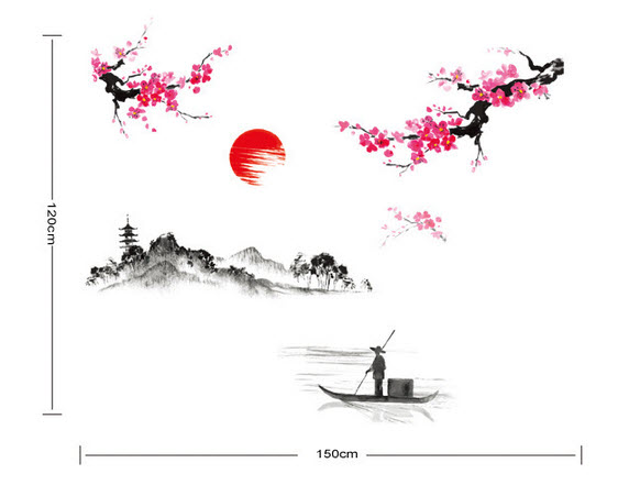 Decal cành đào đỏ